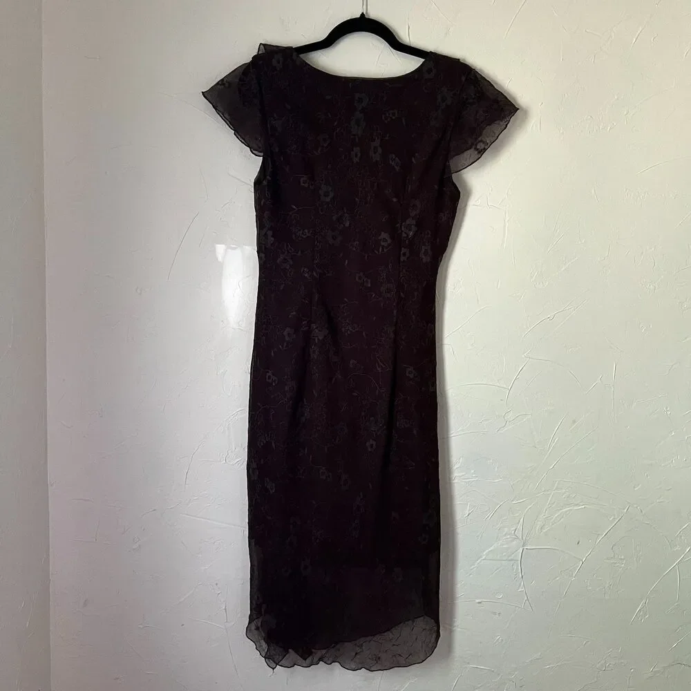 Fairy Grunge Vintage‎ CDC Brown Ruffle Midi Dress Floral Moody Whimsigoth Size 8